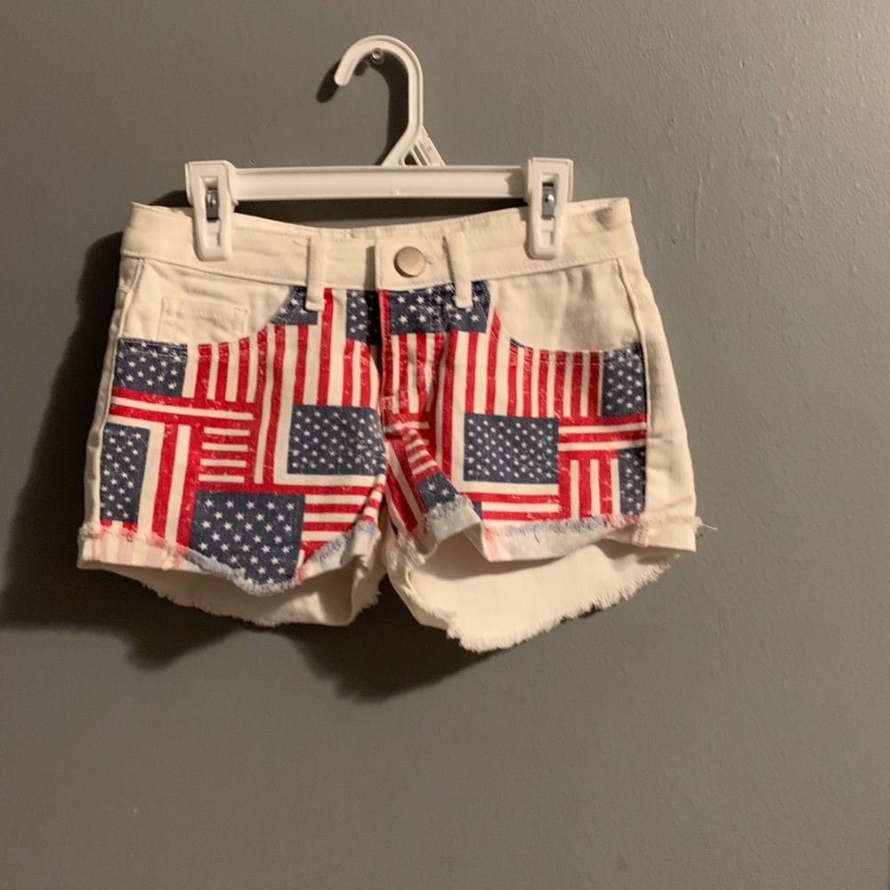 White and american flag design shorts